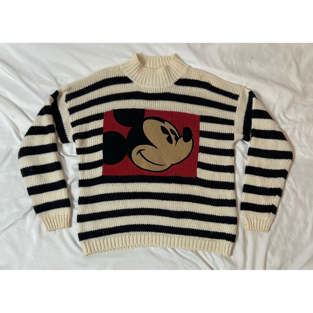 Vintage Mickey & Co Striped Knit Sweater Mock Neck Disney Donnkenny Medium
